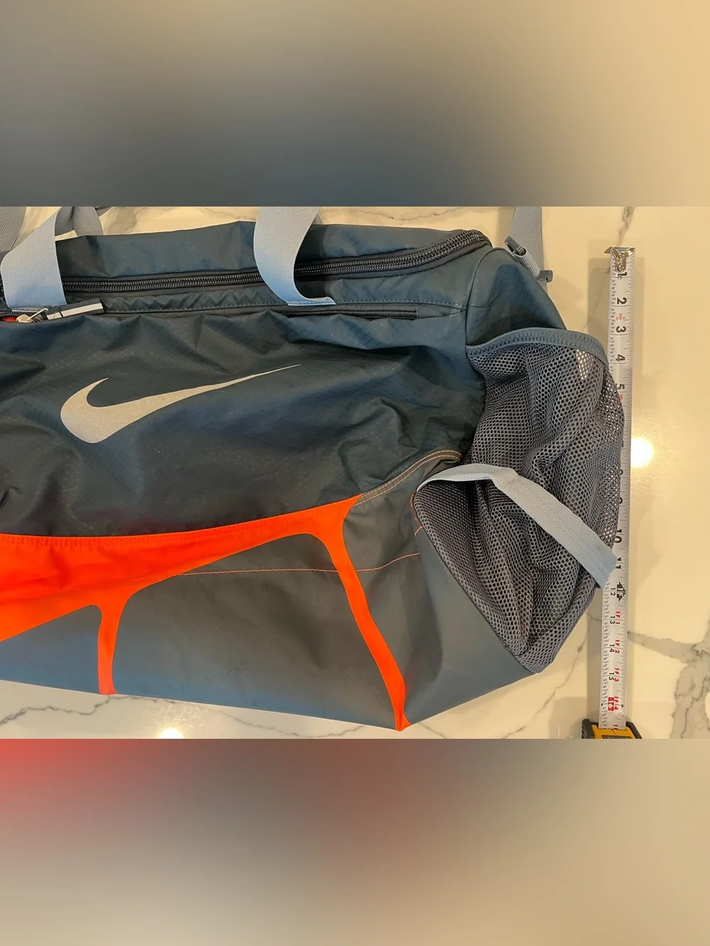 Nike Mens Steel grey and Neon Orange Sports Duffel Bag with Gray Straps